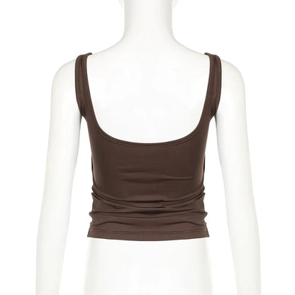 Sexy Tank Women Summer New Tops Solid Backless Streetwear Casual Slim Sleeveless Camisole Fashion Folds Tank Tops Lady Clothing