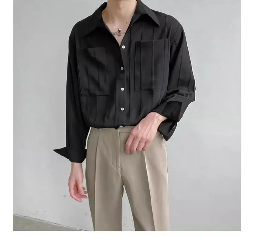 High-end Men Clothing Long Sleeve Business Social Shirts Fashion Drapped Solid All-match Blouse Non-ironing Dress Shirts for Men
