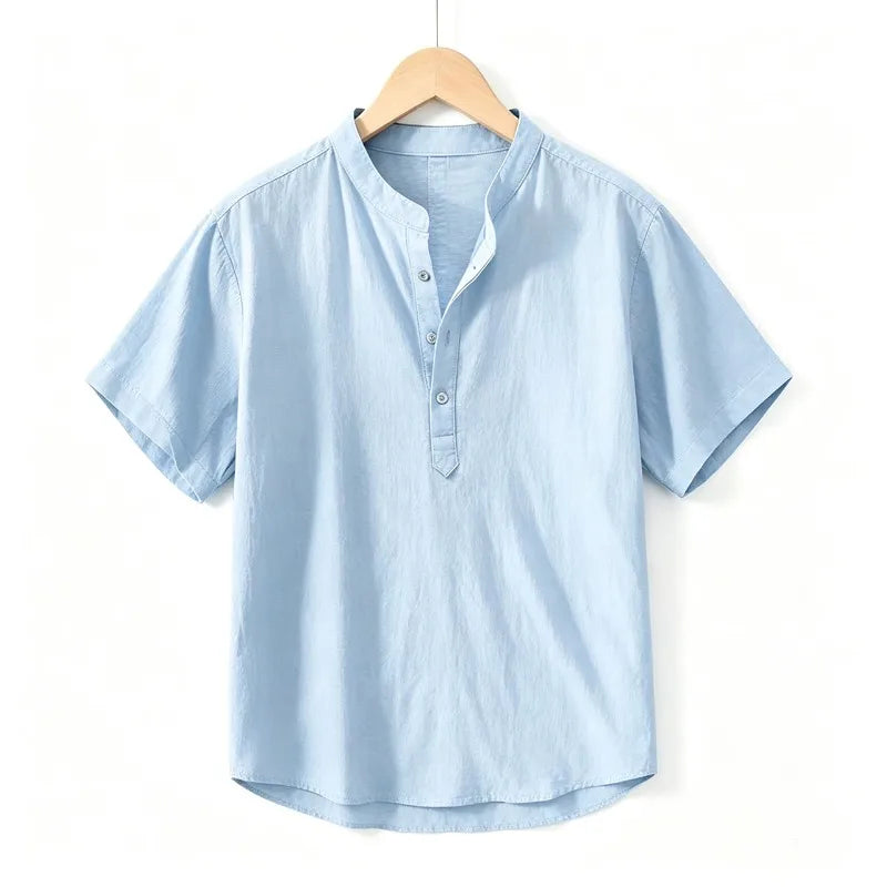 New Cotton Linen Shirts for Men Casual Shirts Lightweight  Short  Sleeve Henley Beach Shirts Hawaiian T Shirts for Men