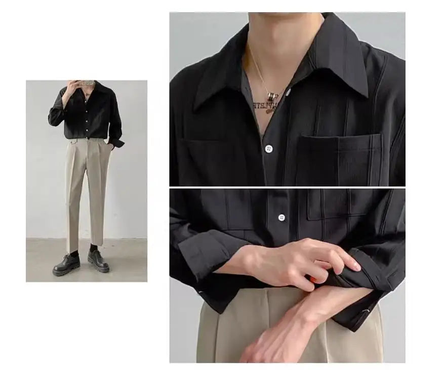 High-end Men Clothing Long Sleeve Business Social Shirts Fashion Drapped Solid All-match Blouse Non-ironing Dress Shirts for Men
