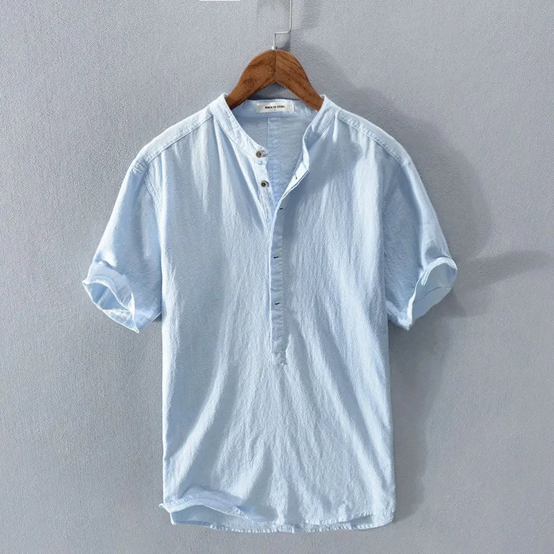 2026 New Cotton Linen Shirts for Men Casual Shirts Lightweight Short Sleeve Henley Beach Shirts Hawaiian T Shirts for Men