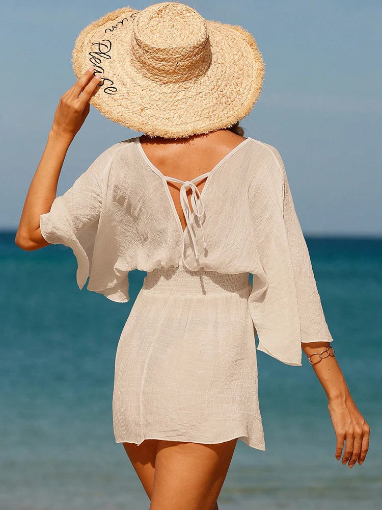 Sexy Swimwear V Neck Bathing Suit Women Backless Beach Cover Up Sarong Tunic Beach Wear Vacation Swimwear Beach Wear Beachwear