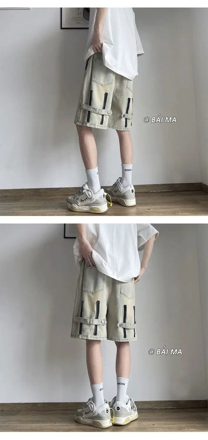 Denim Shorts Wear Five-point Summer Thin Style Trendy Street-fried Street-style Loose Straight Men&