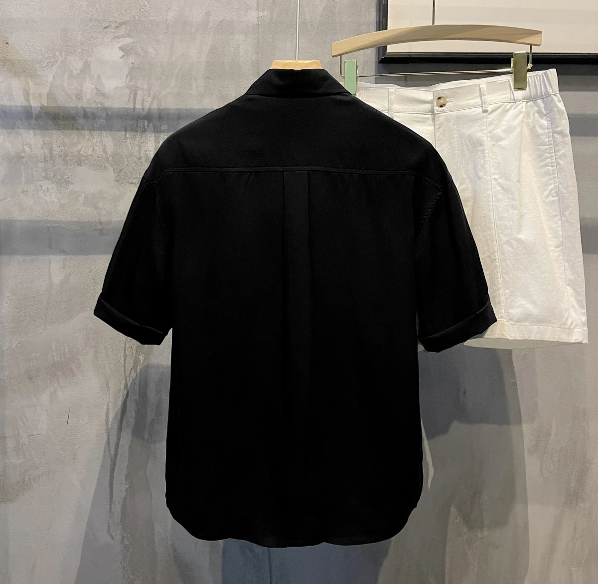 Short Sleeve With Pocket Male Shirts Button Up Print Loose Men&