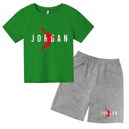 Children Summer Clothes T-shirt Sports Wear Letter Short-Sleeved +Shorts Boy 2P Girl Casual Fashion Coat Sunshine Basketball Set