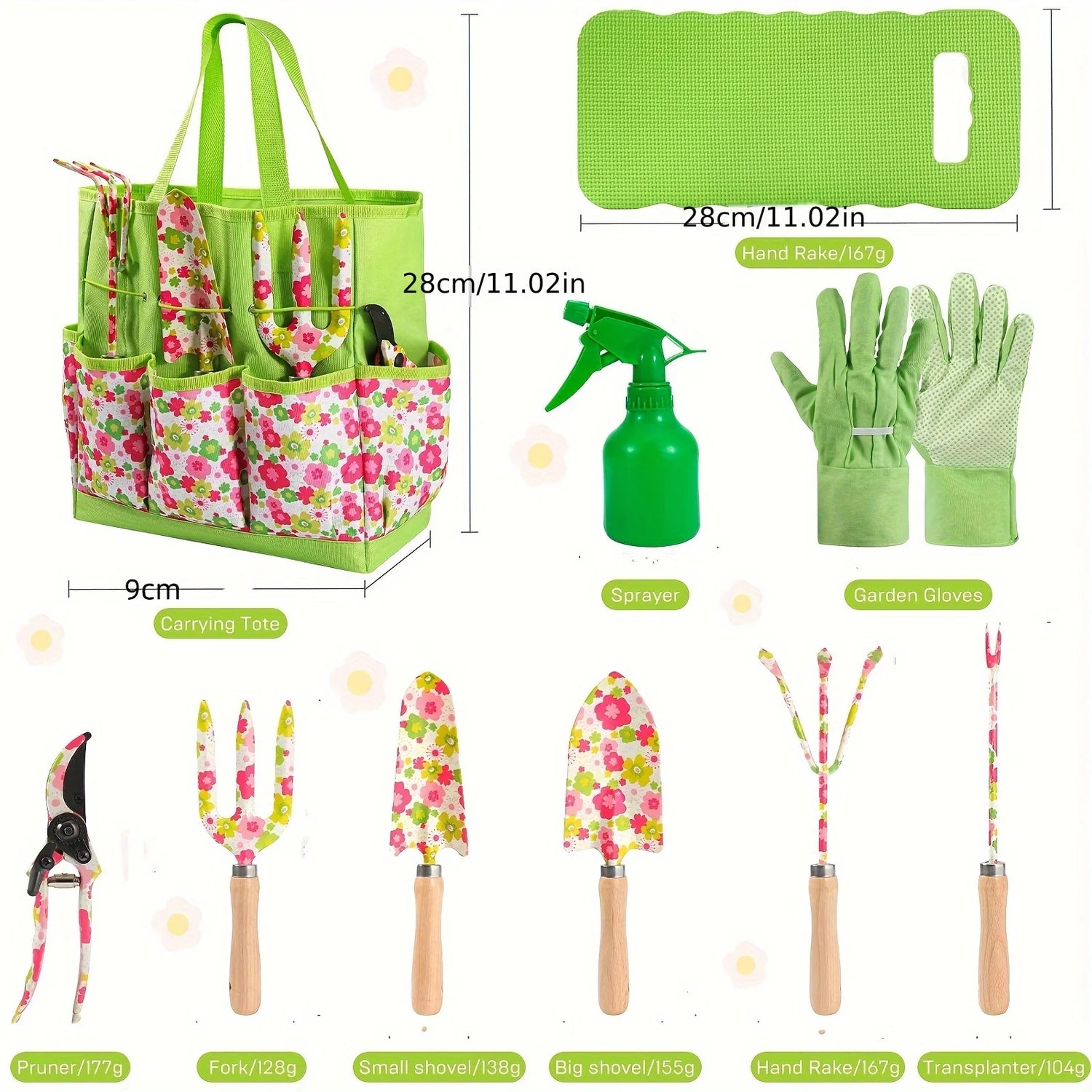 Gardening Tools 10PCS Heavy Duty Garden Hand Tools with Fashion Floral Organizer Handbag Rust-Proof Garden Tool Gifts for Women
