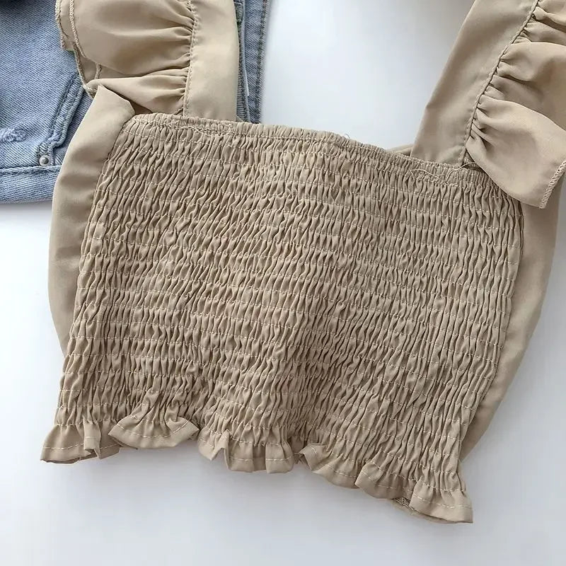 Crop Tops Camis Women Ruffles Sexy Elegant Simple Streetwear Vintage Summer Holiday Casual Young Aesthetic All-match Ulzzang New