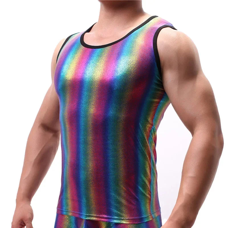 Men Tank Tops Clothing Bodybuilding Gyms Tank Top  Fitness Sleeveless Shirt Striped Shinning Undershirt Fashion Vest