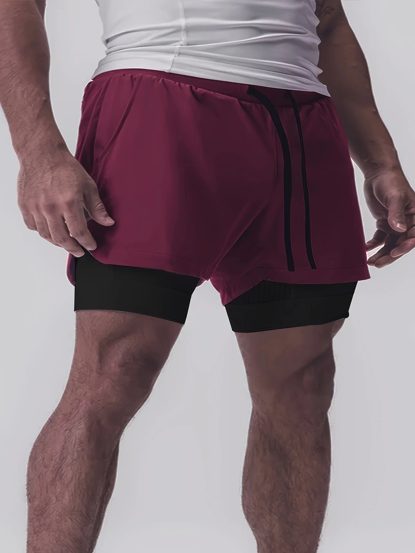 Sports shorts for men, double layered, quarter quick drying, elastic basketball, running training equipment, deep squat fitness,