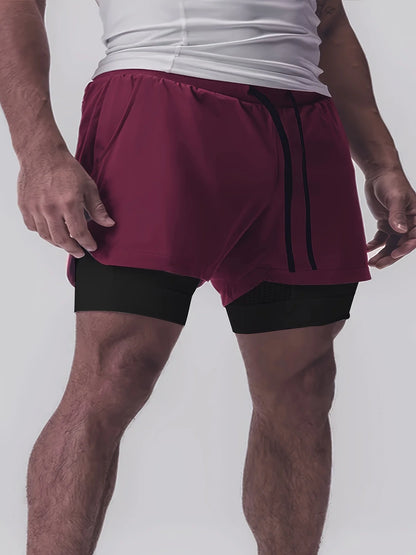 Sports shorts for men, double layered, quarter quick drying, elastic basketball, running training equipment, deep squat fitness,