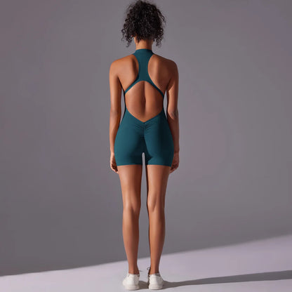 Short Sportswear Yoga Set Gym Jumpsuits Fitness Suits Summer Zipper Gym Tracksuit Women Running Gym Clothing Sports Overalls