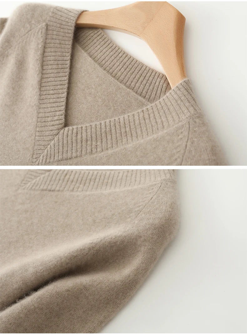Fashion Autumn Winter Dress Women100%Merino Wool V-neck Long-sleeved Dress Women&