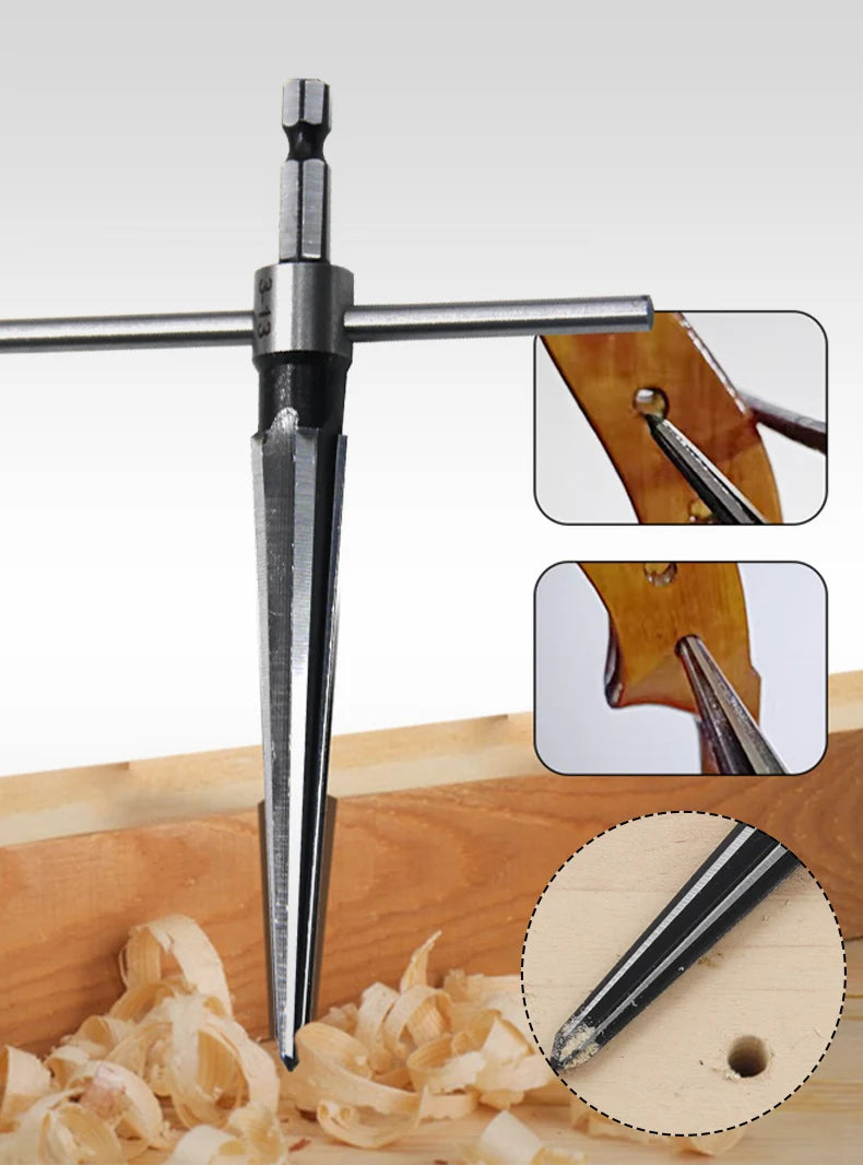 Woodwork Taper Reamer 3-13/5-16mm Wooden Board Electric Drill Hole Expanding Chamfer and Deburring Hexagonal Handle Cut Tool