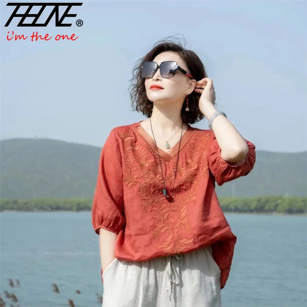 Fashion Woman Blouse 2023 Cotton Linen Casual Blusa Mujer Camisas Women&