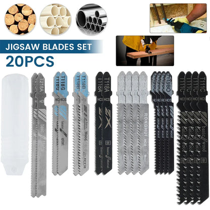 New Jig Saw Blades Set T-Shaft HCS Assorted Saw Blades Sharp Fast Cut Jigsaw Blades for Wood Plastic Metal Cutting Hand Tools