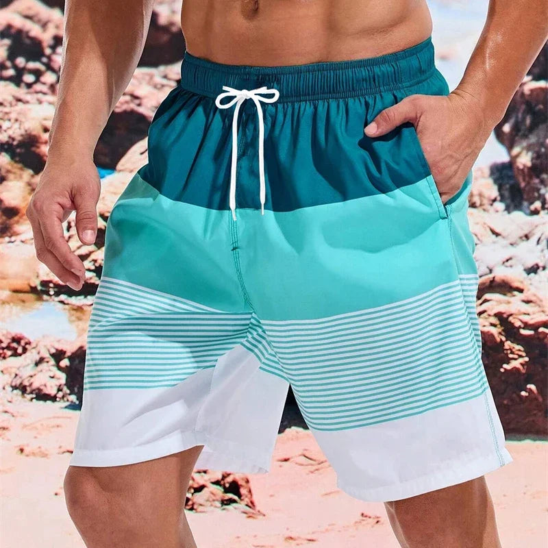 Men Striped Beach Shorts Men Fashion Swimwear Board Shorts Trunk Gym Fitness Pants Men&