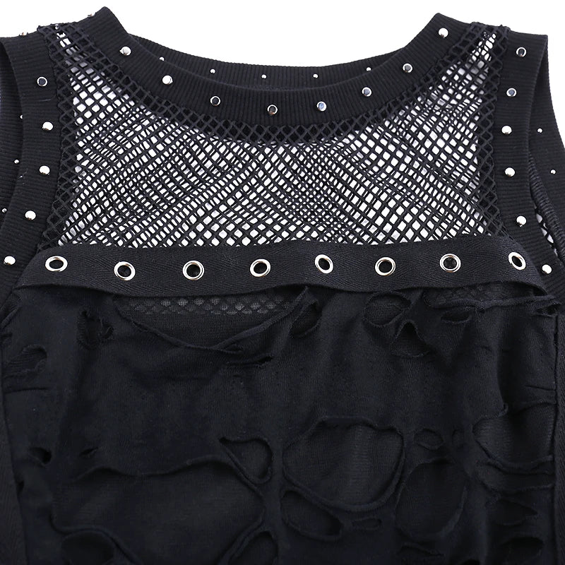Gothic Tops Punk Tanks T-Shirt Women Sexy Fishnet Backless Steampunk Vest Clubwear for Party
