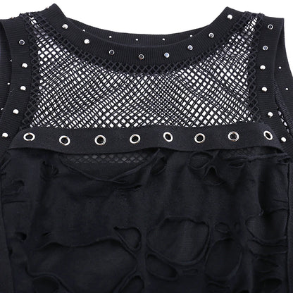 Gothic Tops Punk Tanks T-Shirt Women Sexy Fishnet Backless Steampunk Vest Clubwear for Party
