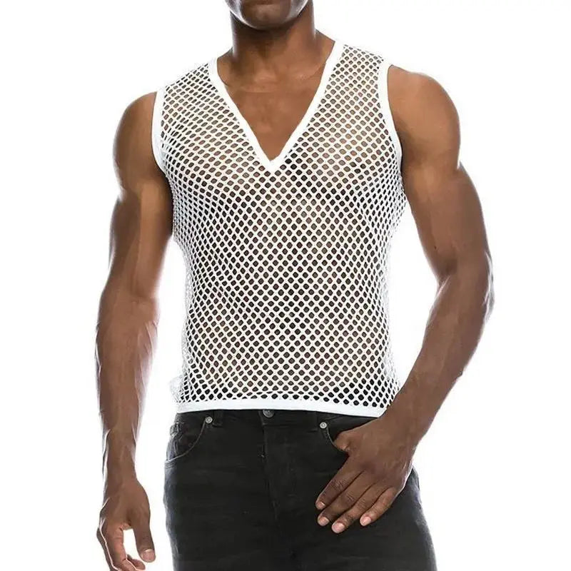 Tops 2023 Summer Fashion New Man Sling Round Neck Sleeveless Breathable Mesh Men&