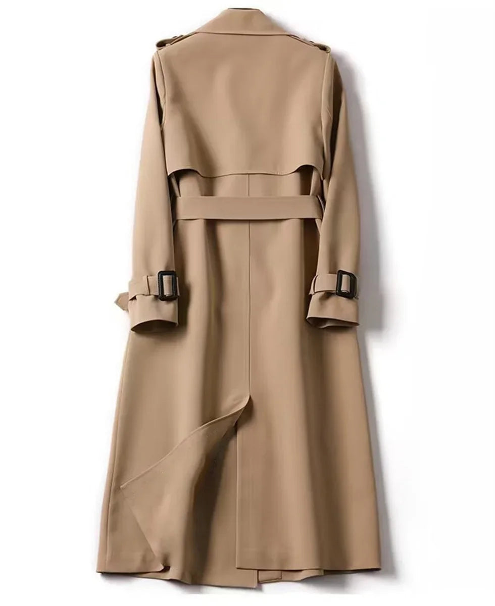 Elegant Women  Fashion British Jackets Autumn Winter Widebreaker Streetwear Midi Coats Casual Office Lady Button Slim Chic Coat
