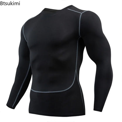 Gym Sports T-shirts for Men Long Sleeve Tights Boxing Sportswear Breathable Quick Dry Fitness Tops Male Outdoor Training Clothes