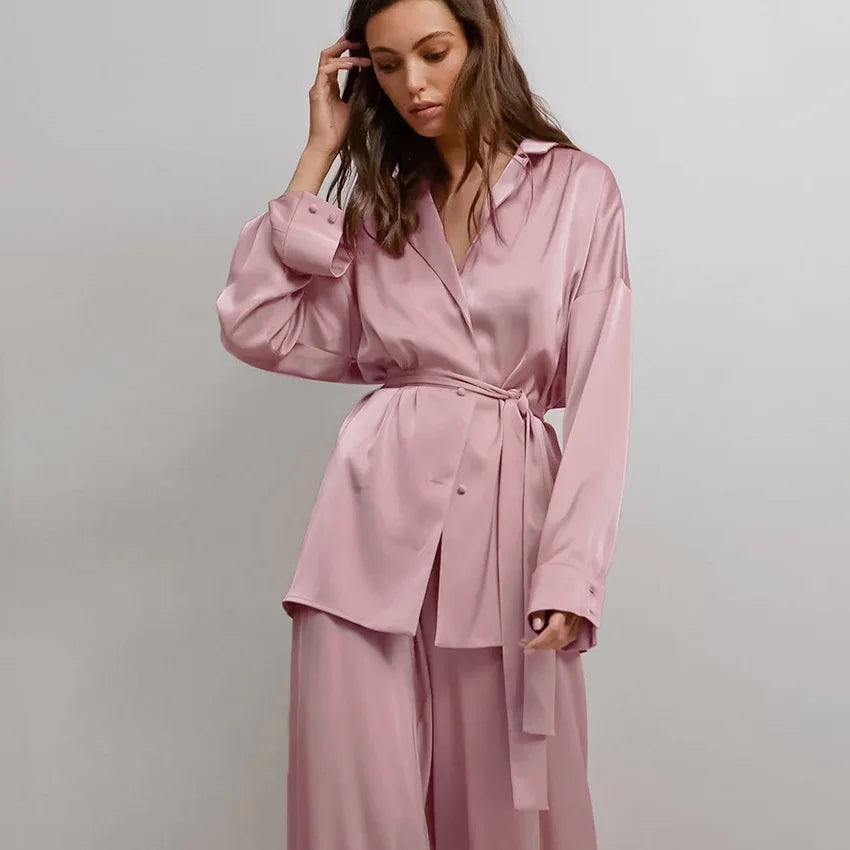 Silk-like Sleepwear Set Women&