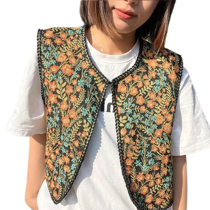Vintage Floral Embroidery Printed Cardigan Vest Womens Elegant Sleeveless Tops Spring Summer Female Clothing Dropshipping