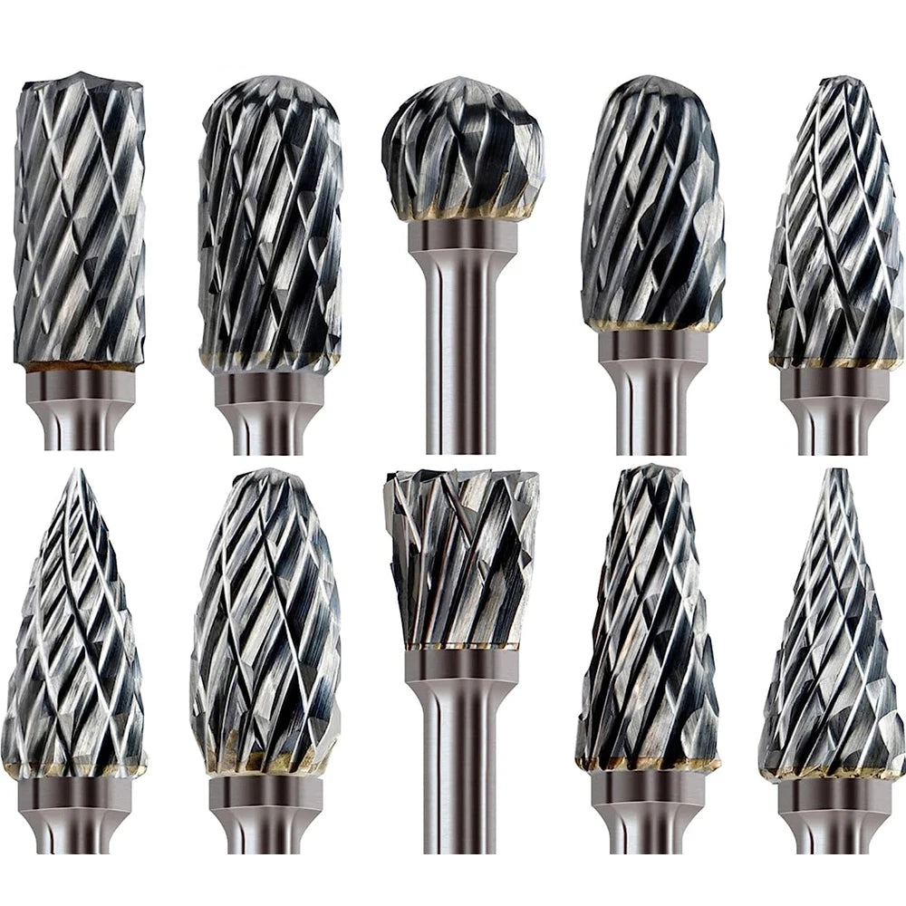10PCS Carbide Burr Set Compatible with Dremel 1/8" Shank Die Grinder Rotary Tool Rasp Bits Wood Metal Carving Electric Grinding
