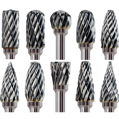 10PCS Carbide Burr Set Compatible with Dremel 1/8" Shank Die Grinder Rotary Tool Rasp Bits Wood Metal Carving Electric Grinding