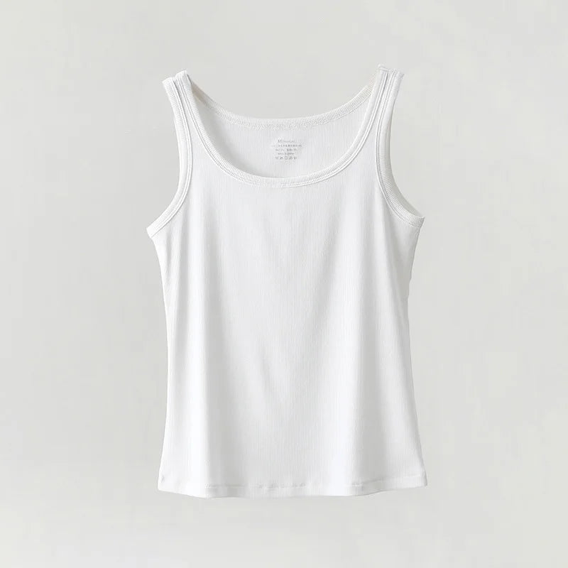 Women Tank Top Ribbed Cotton Boat Neck Sleeveless Tops Essentials M-XL