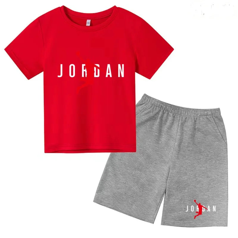 Children Summer Clothes T-shirt Sports Wear Letter Short-Sleeved +Shorts Boy 2P Girl Casual Fashion Coat Sunshine Basketball Set