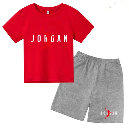 Children Summer Clothes T-shirt Sports Wear Letter Short-Sleeved +Shorts Boy 2P Girl Casual Fashion Coat Sunshine Basketball Set