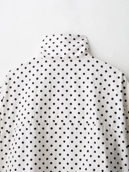 HH Women Elegant Fashion Polka Dot Pink Jacket Single Breasted High Collar Drawstring Coat Spring Lady Trend Street Outwear