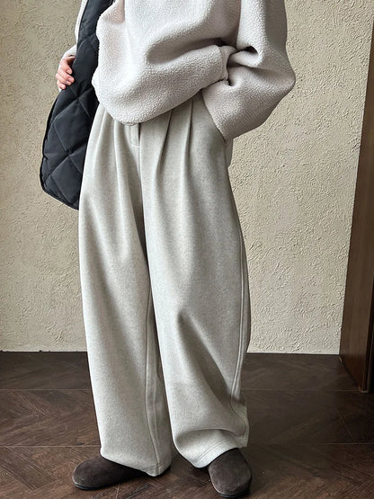 2025 Women Winter Autumn Thick Pants High Waist Wide Leg Warm Woolen Pants Fashion Clothes Vintage Pants Female Trousers
