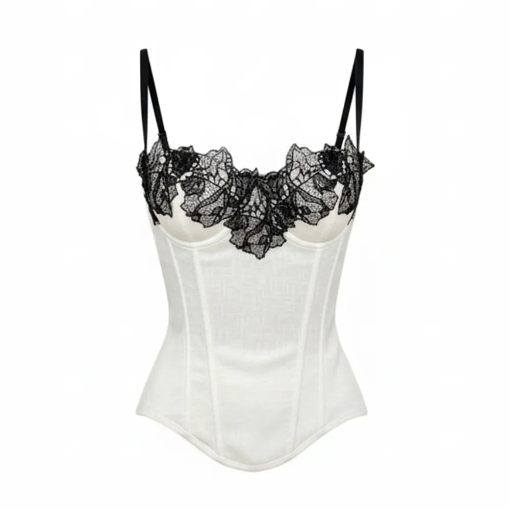 Fashion Sleeveless Lace Corset Tops Backless Style Splicing Design Slim Vest Tee Sexy Spaghetti Strap Camisole Tops Women