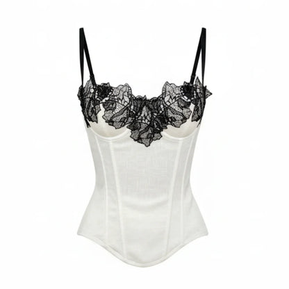 Fashion Sleeveless Lace Corset Tops Backless Style Splicing Design Slim Vest Tee Sexy Spaghetti Strap Camisole Tops Women