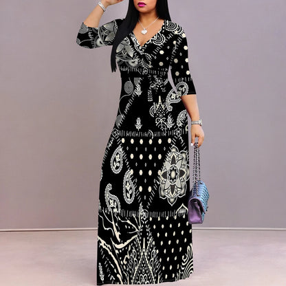 Plus Size Dresses for Women Print Maxi Dresses Flowy 3/4 Sleeve with Belt