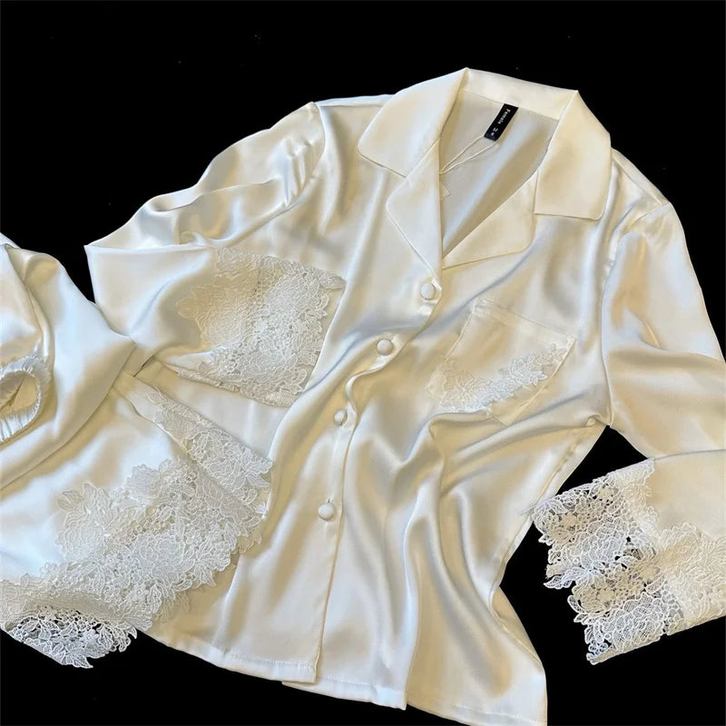 Pyjama Woman Silk Satin Sleepwear For Sleeping Clothes New Fashion Lace Home Clothing Women&