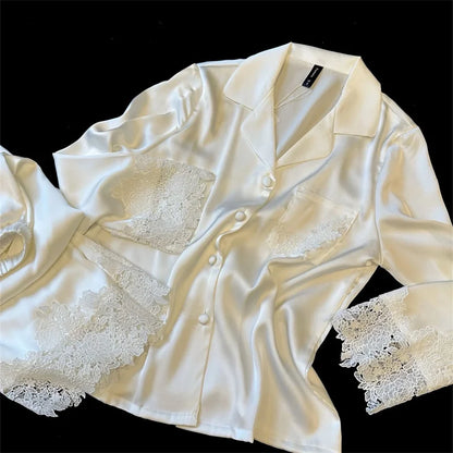 Pyjama Woman Silk Satin Sleepwear For Sleeping Clothes New Fashion Lace Home Clothing Women&