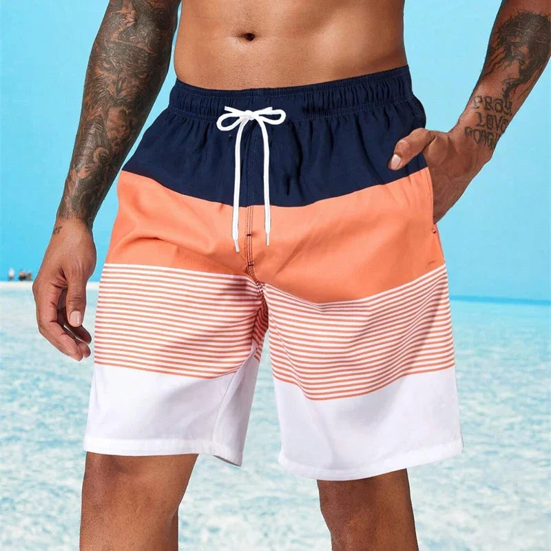 Men Striped Beach Shorts Men Fashion Swimwear Board Shorts Trunk Gym Fitness Pants Men&