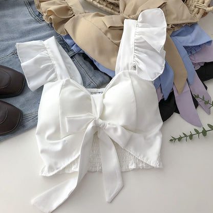 Crop Tops Camis Women Ruffles Sexy Elegant Simple Streetwear Vintage Summer Holiday Casual Young Aesthetic All-match Ulzzang New