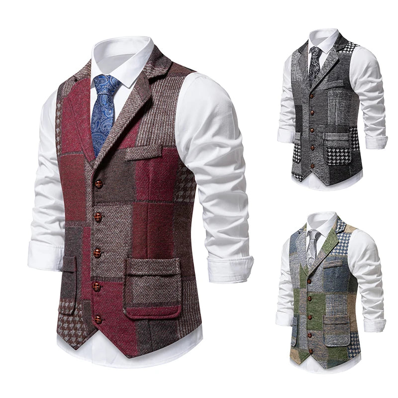 Suit Vest for Man Jacket Coletes Masculinos Western Waist Coat Vintage Patchwork Designer Veston Hombre Formal Gothic Clothes
