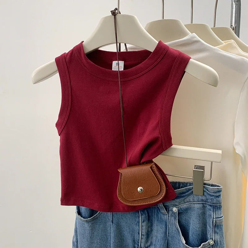 2026 Tank Top For Women Ribbed Down Sleeveless Blouse Solid Color Casual Women&