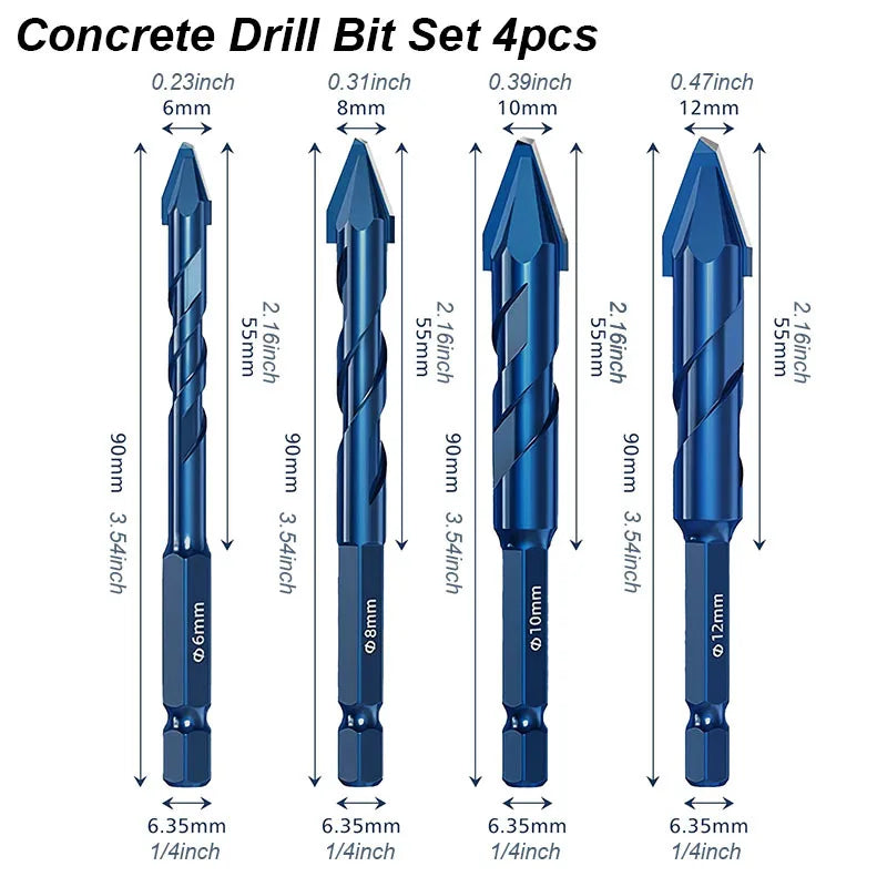 Masonry Concrete Spiral Drill Bit Eccentric for Glass Ceramic Tile Brick Plastic Wood Mason Hard Alloy Wall Hole Cutter Saw Blue