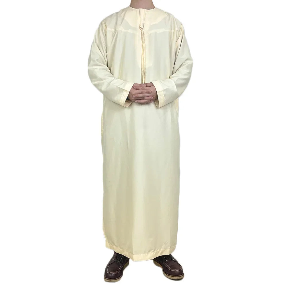 Middle East Arab Kaftan Men Muslim Clothing Solid Long-sleeved Round Neck Robes Causal Loose Men Jubba Thobe National Costumes