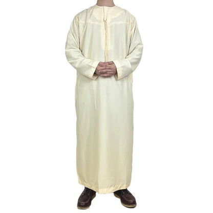 Middle East Arab Kaftan Men Muslim Clothing Solid Long-sleeved Round Neck Robes Causal Loose Men Jubba Thobe National Costumes
