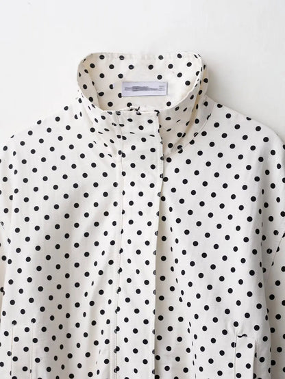 HH Women Elegant Fashion Polka Dot Pink Jacket Single Breasted High Collar Drawstring Coat Spring Lady Trend Street Outwear