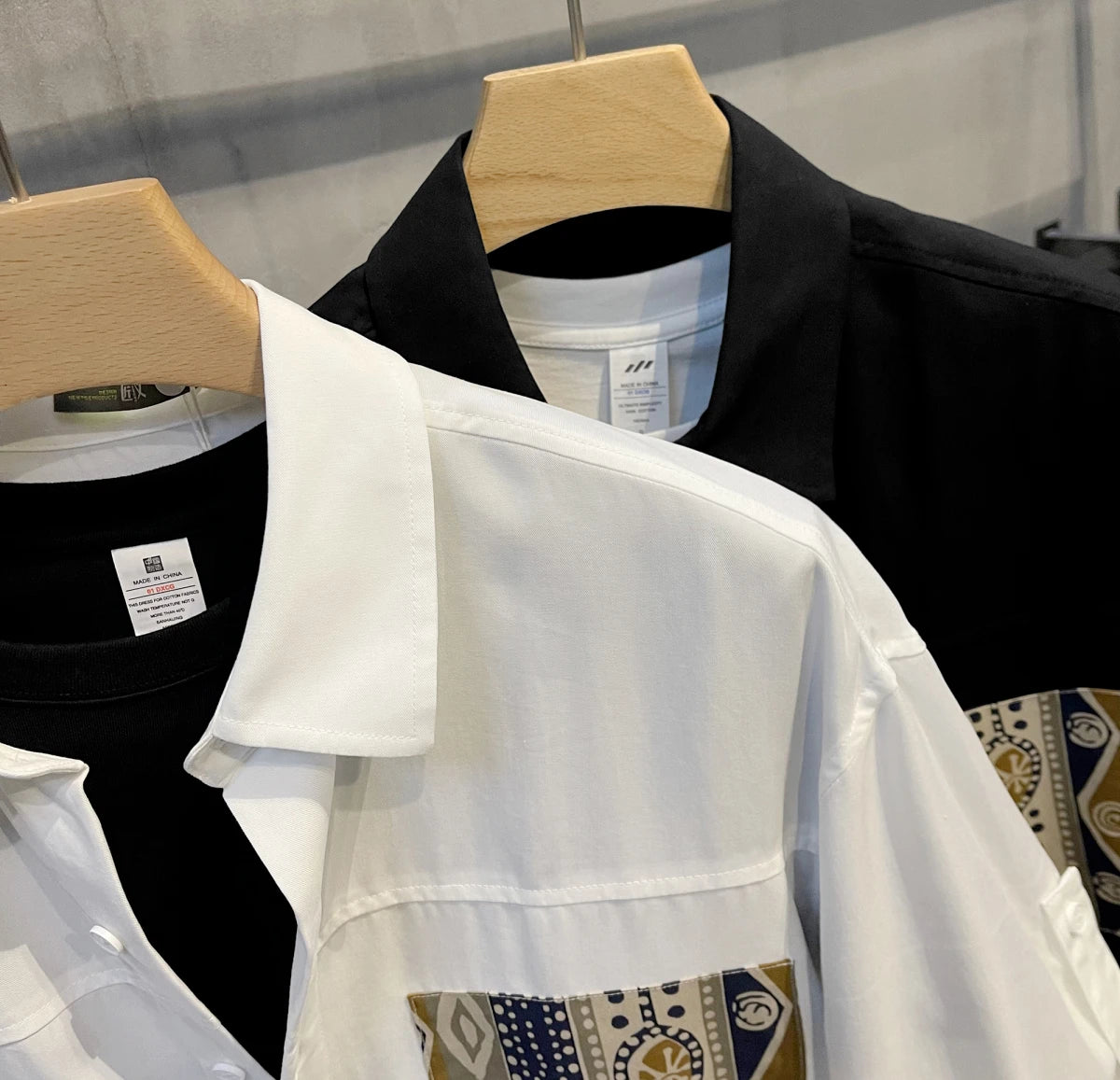 Short Sleeve With Pocket Male Shirts Button Up Print Loose Men&