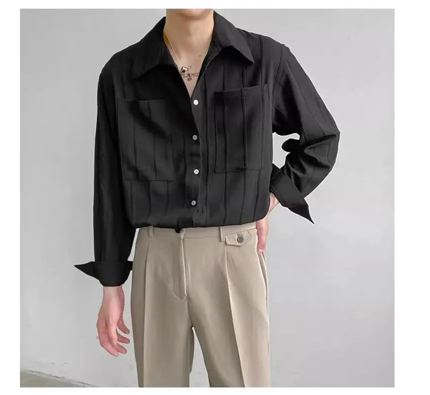 High-end Men Clothing Long Sleeve Business Social Shirts Fashion Drapped Solid All-match Blouse Non-ironing Dress Shirts for Men