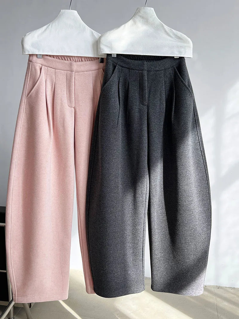 2025 Women Winter Autumn Thick Pants High Waist Wide Leg Warm Woolen Pants Fashion Clothes Vintage Pants Female Trousers